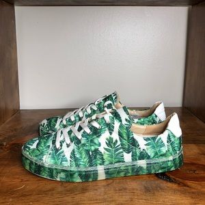 Schutz Green Palm Tree Leaf Sneakers 8.5